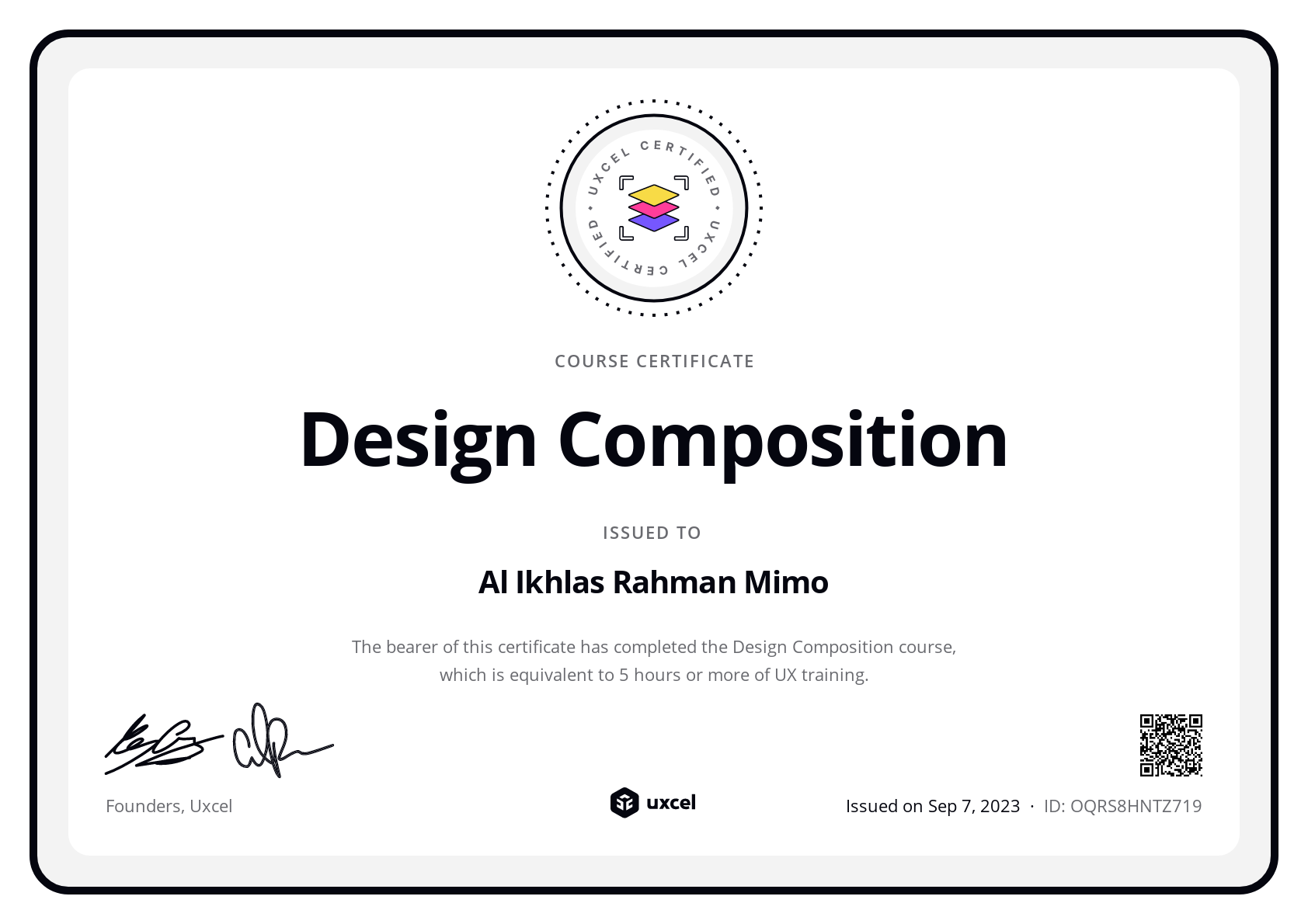 Al Ikhlas Rahman Mimo's certificate